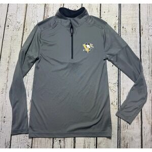 Pittsburgh Penguins NHL Hockey 1/4 Zip Mens L/S Small Gray Pullover Performance